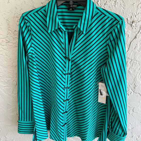 Ali Miles Tops - Green Striped Women's Top